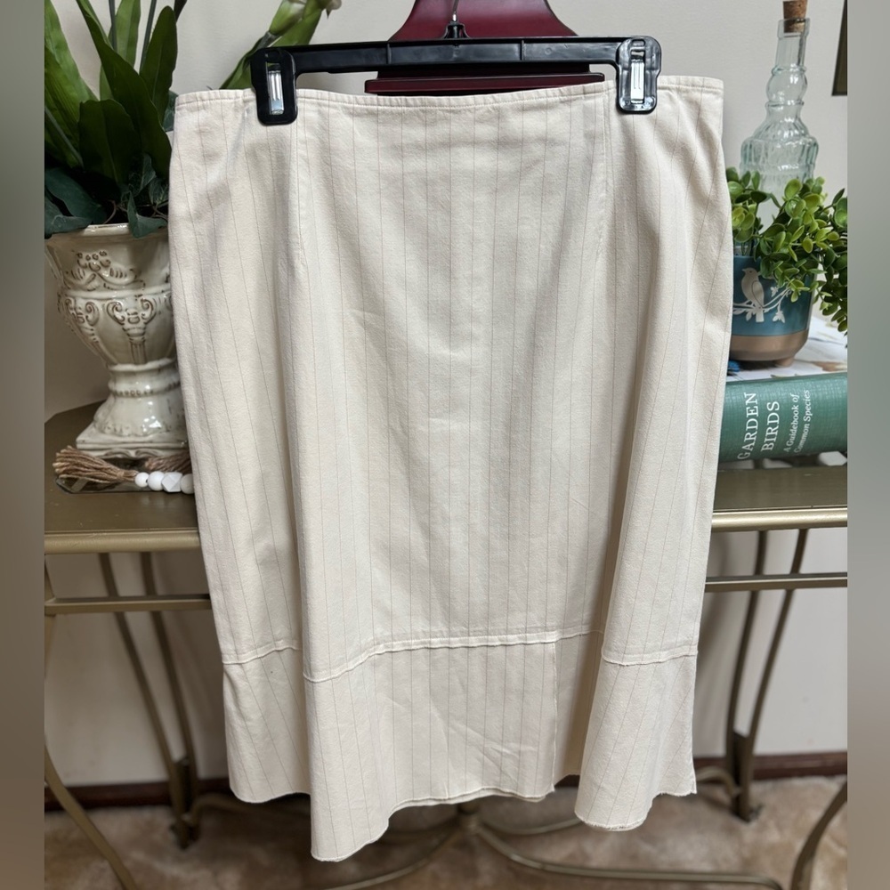 J. JILL LINEN BLEND CREAM AND GOLD STRIPE DRESSY BUSINESS FLARE SKIRT SZ 14